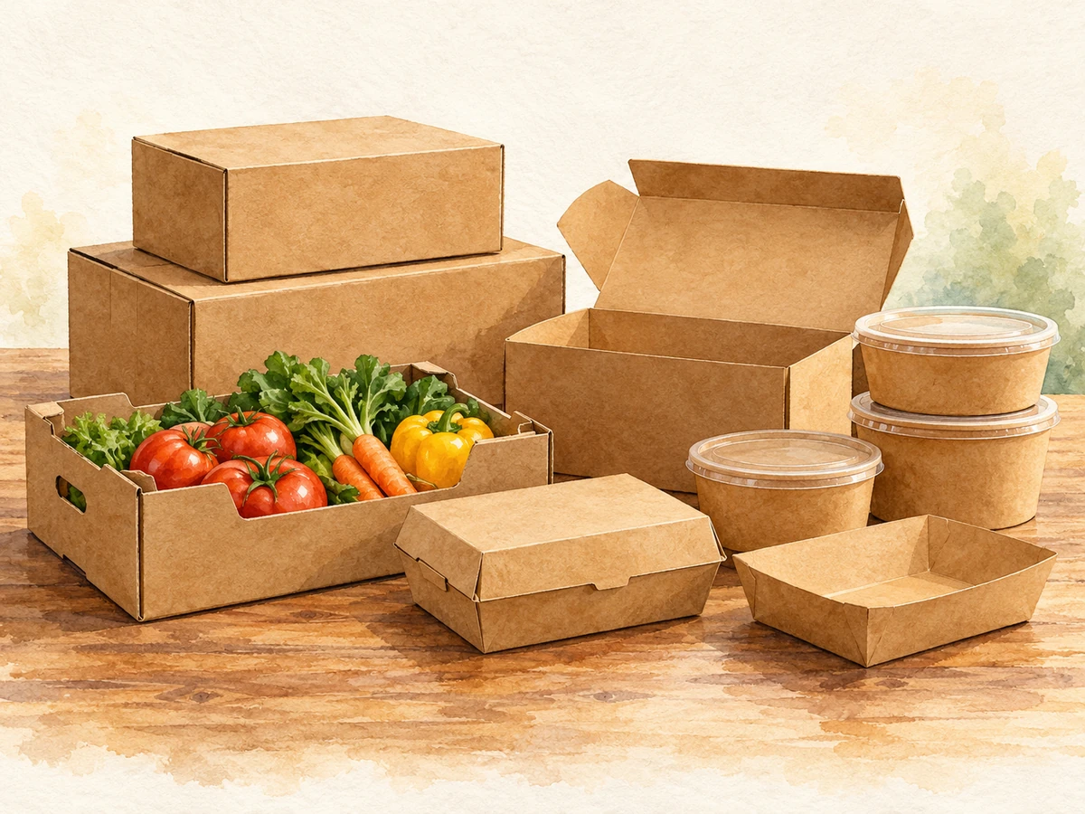 Acuarela de cajas y recipientes de cartón